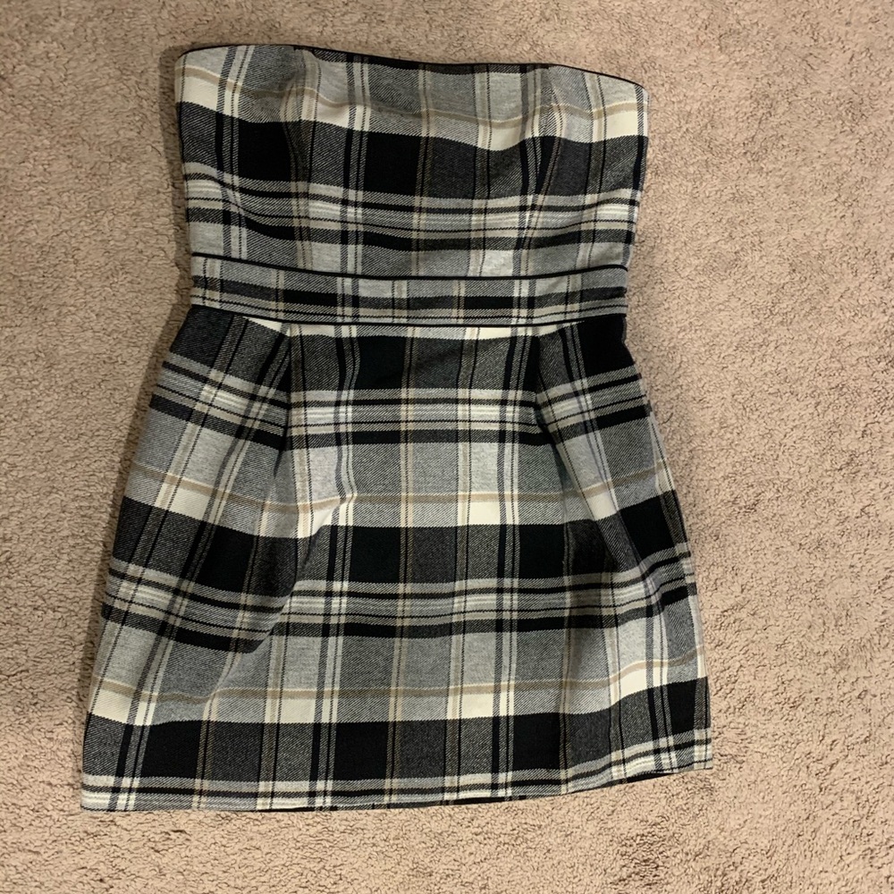 French Connection strapless plaid dress
